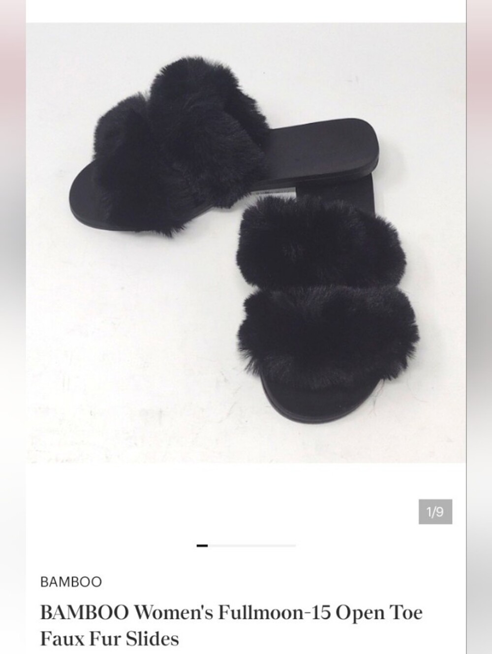 BAMBOO Black Faux Fur Double-Band Slide Slippers for Women
